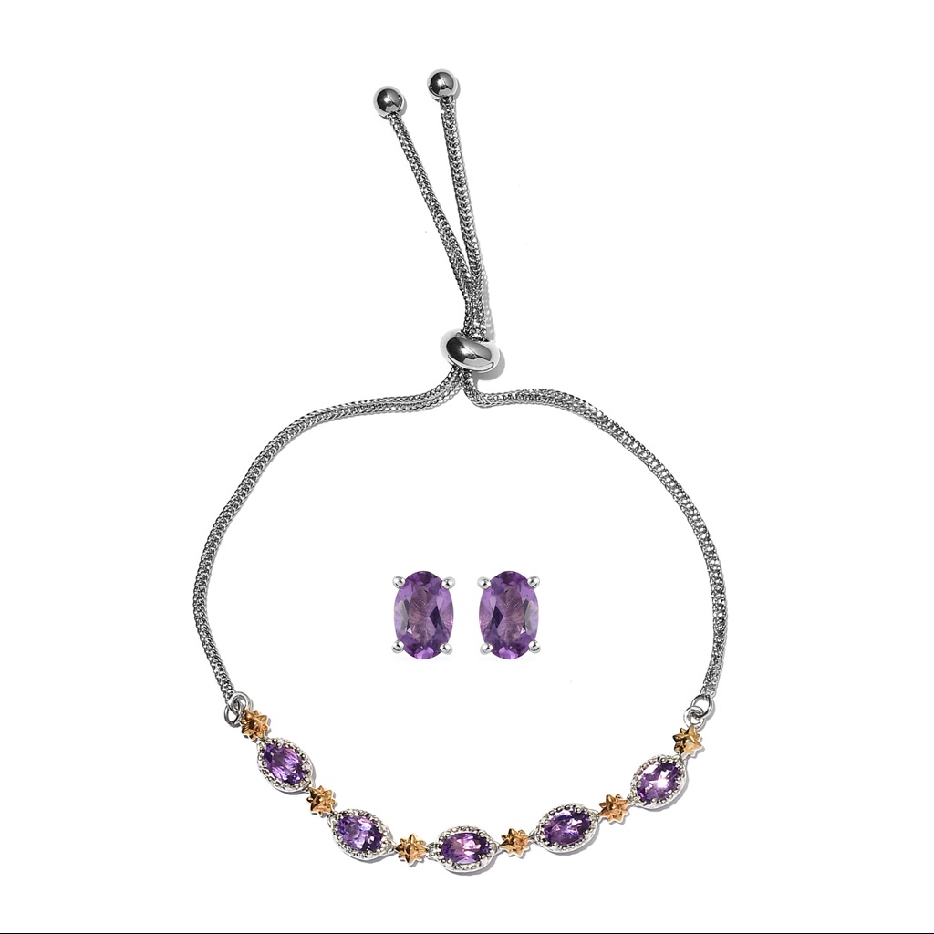 Amethyst Bolo Bracelet And Earring Set